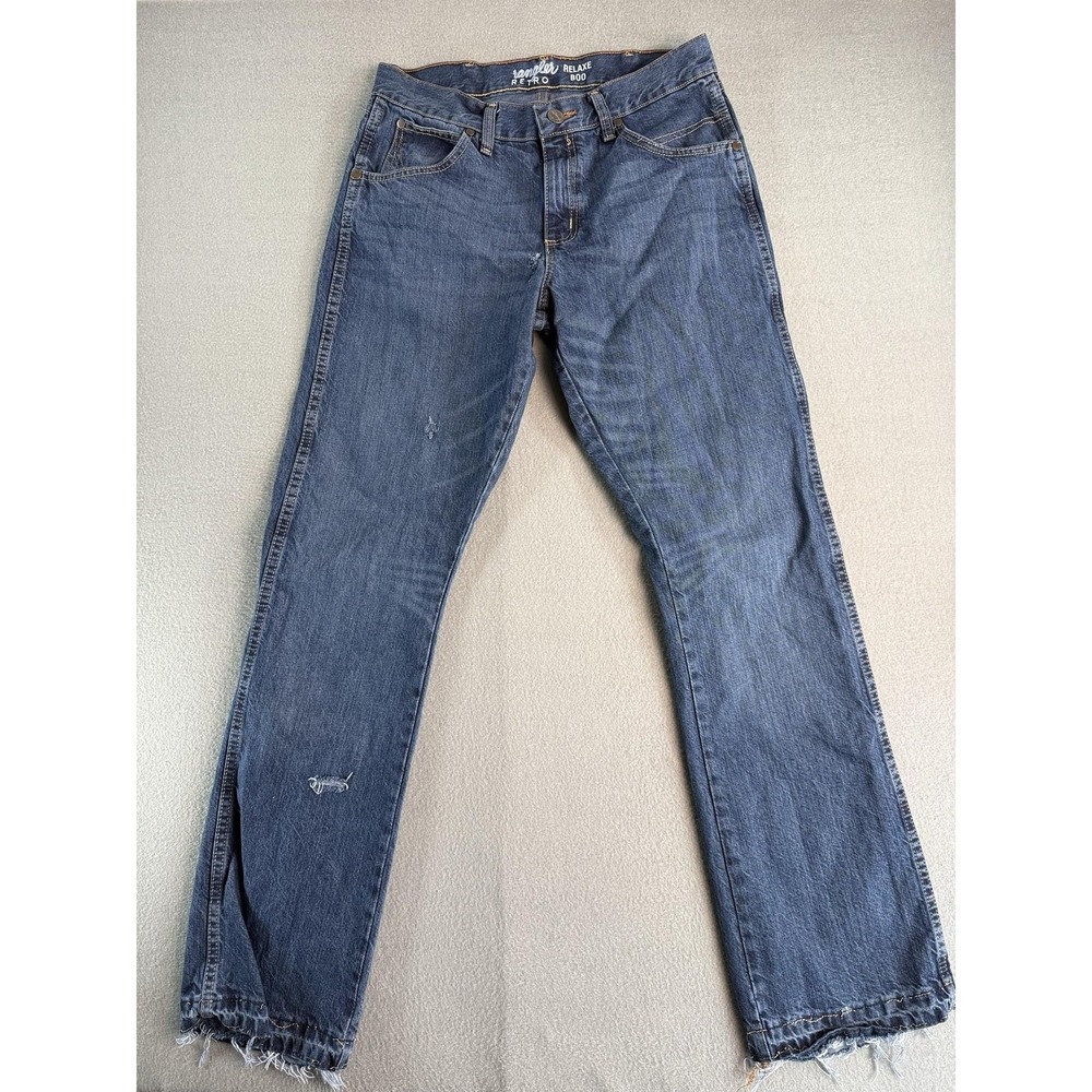 Wrangler Retro Relaxed Boot Jeans Mens 30x32 Med Blue Bootcut Distressed Denim